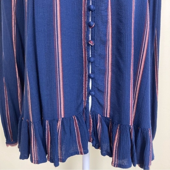 American Eagle Boho Relaxed Peasant Blouse Ruffled Navy/Rust Brown Size S - Picture 4 of 16